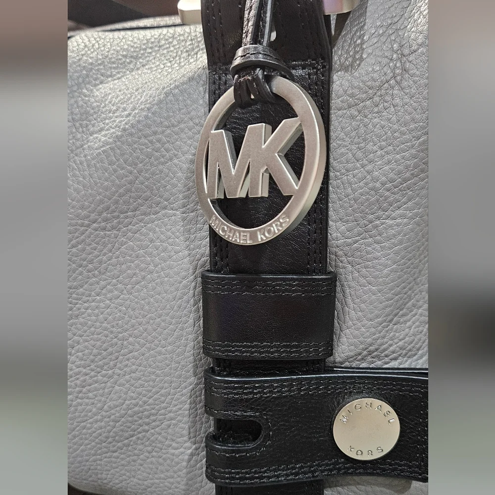 Michael Kors Gray & Black Pebbled Leather Satchel Shoulder Bag NWOT